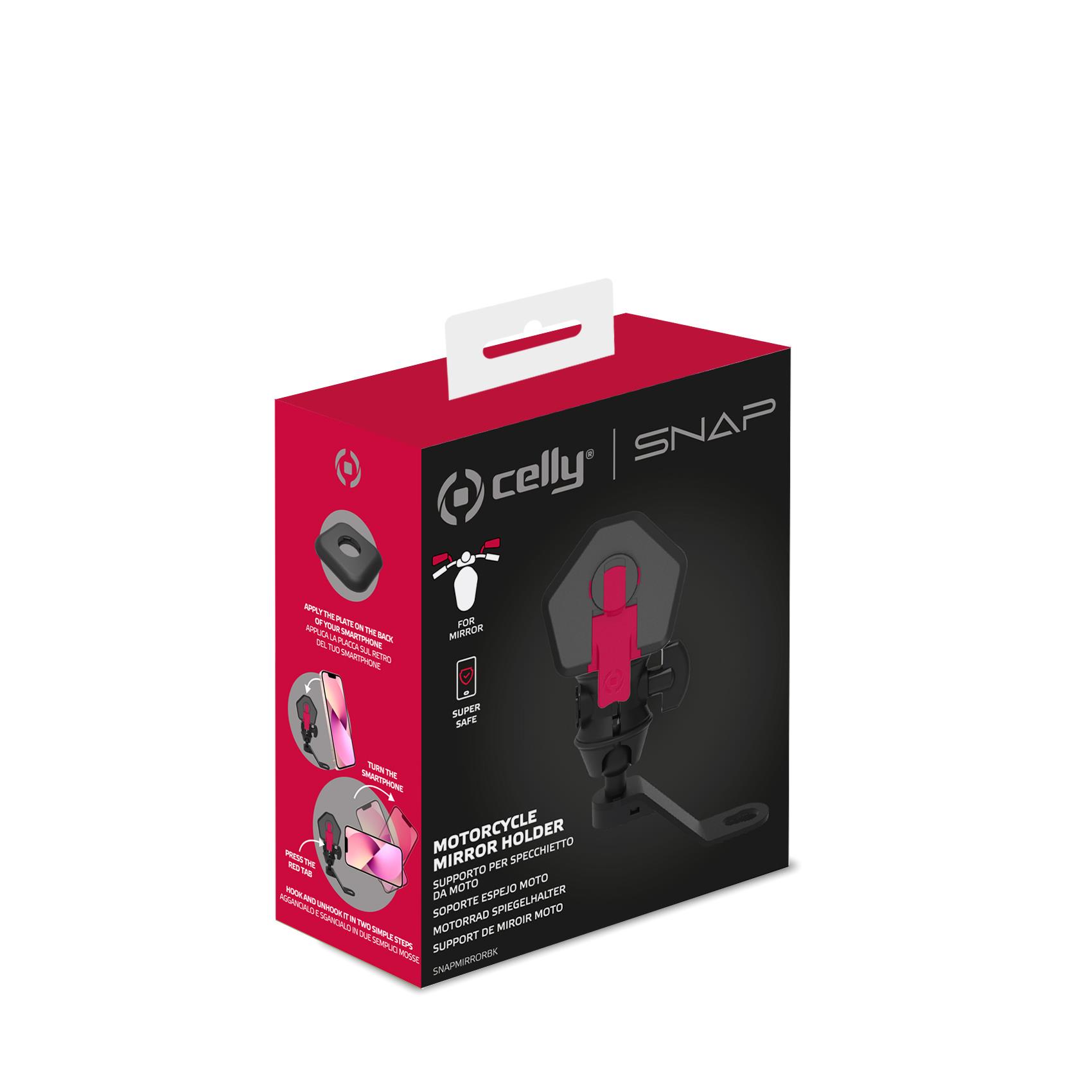 SNAPMIRROR - Supporto universale per smartphone, aggancio specchietto motocicletta, sistema modulare ad incastro, inclinazione fino a 360°, placca universale in confezione 8