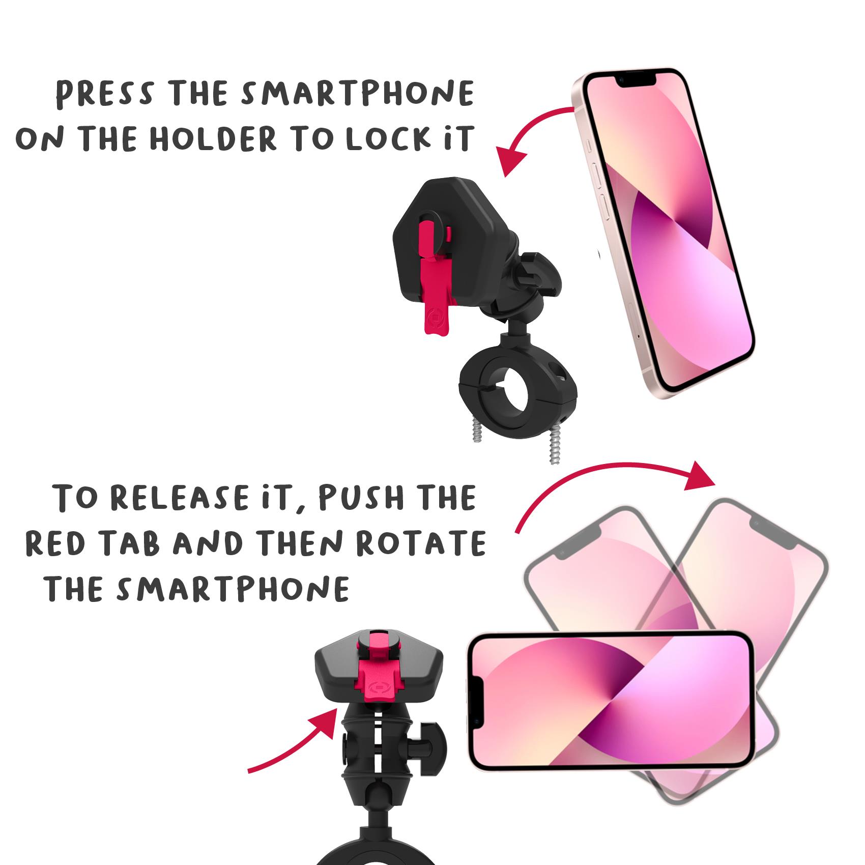 SNAPMOTORBIKE – Supporto universale per smartphone, utilizzo motocicletta, fissaggio modulare ad incastro, utilizzo manubrio, testina regolabile 360°, placca universale inclusa 10