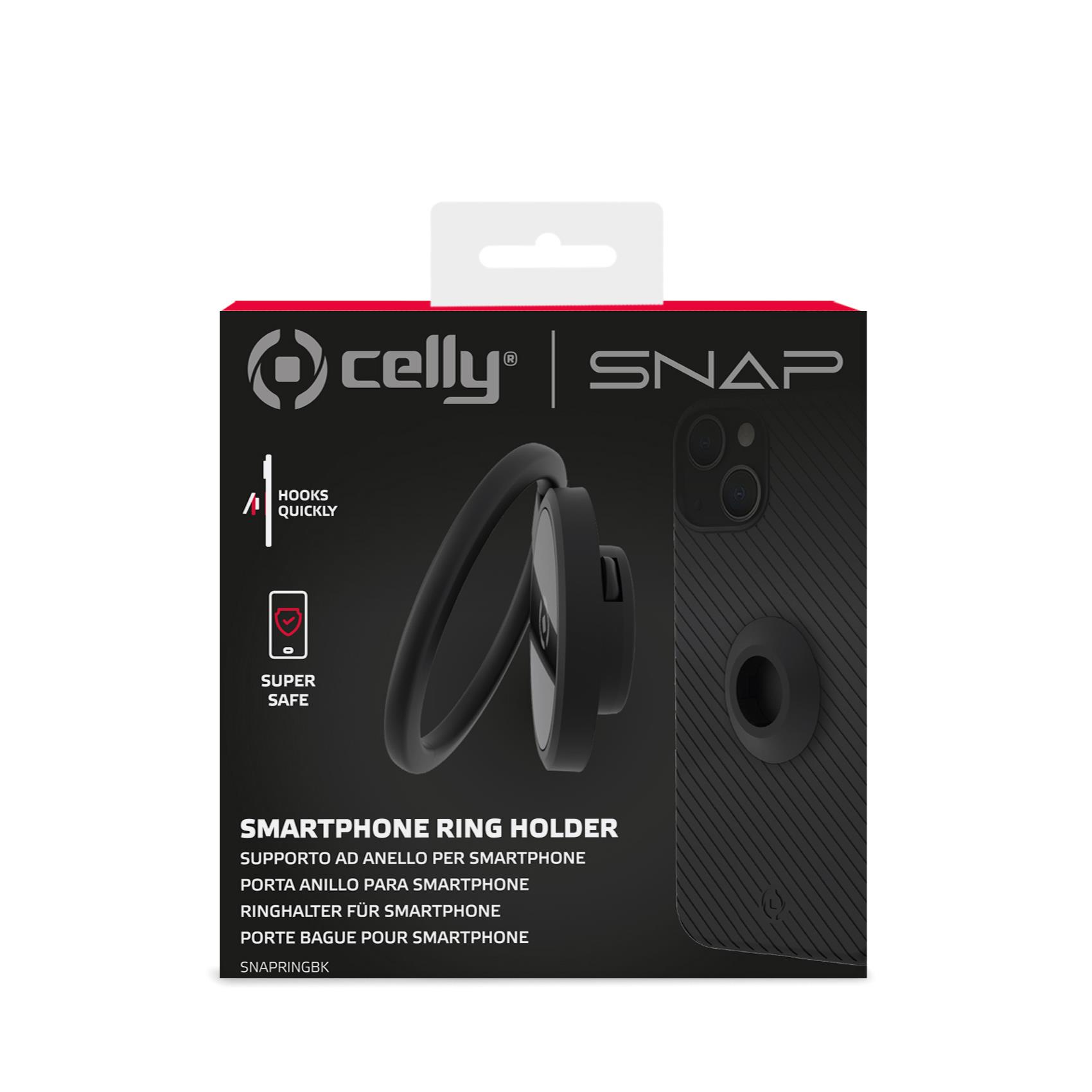 SNAPRING - Supporto universale ad anello per smartphone. fissaggio modulare ad incastro, anelo inclinabile fino a 180°, superficie metallica, adesivo 3M 5