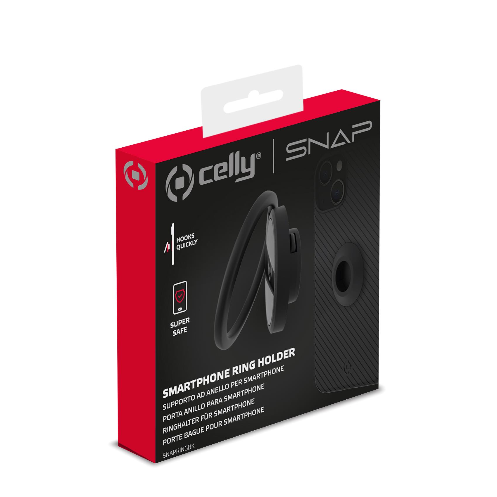 SNAPRING - Supporto universale ad anello per smartphone. fissaggio modulare ad incastro, anelo inclinabile fino a 180°, superficie metallica, adesivo 3M 6