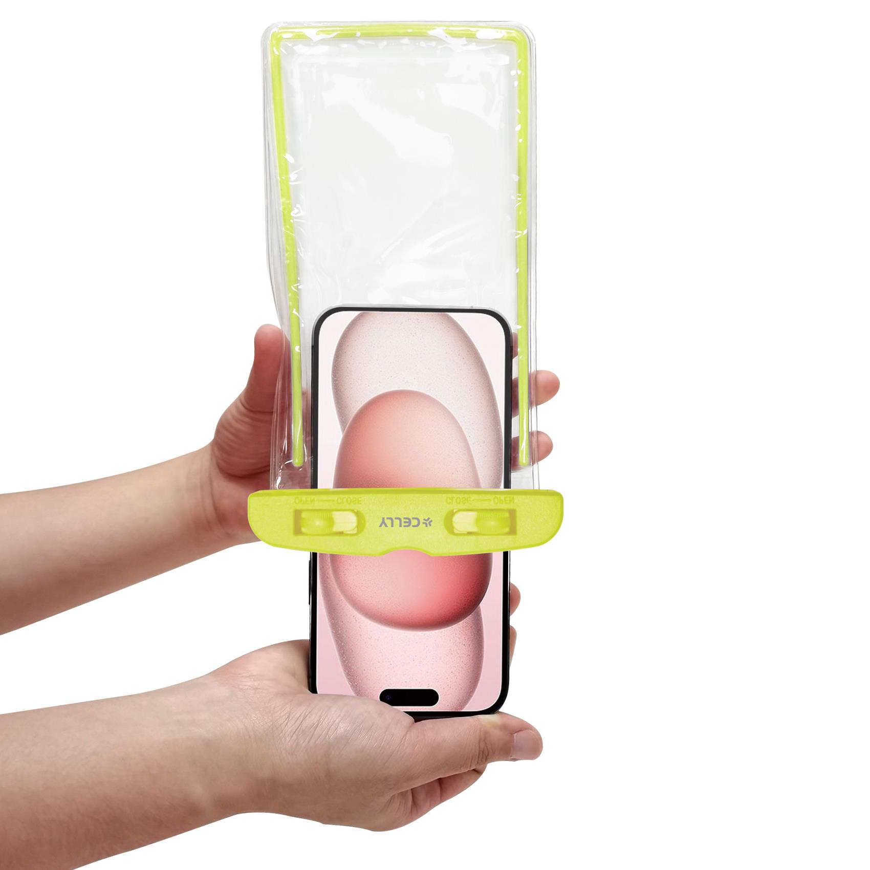 SPLASHBAG24 - Custodia impermeabile per smartphone fino a 7" dimensione display, design trasparente, chiusura ermetica, laccio a collo incluso 4
