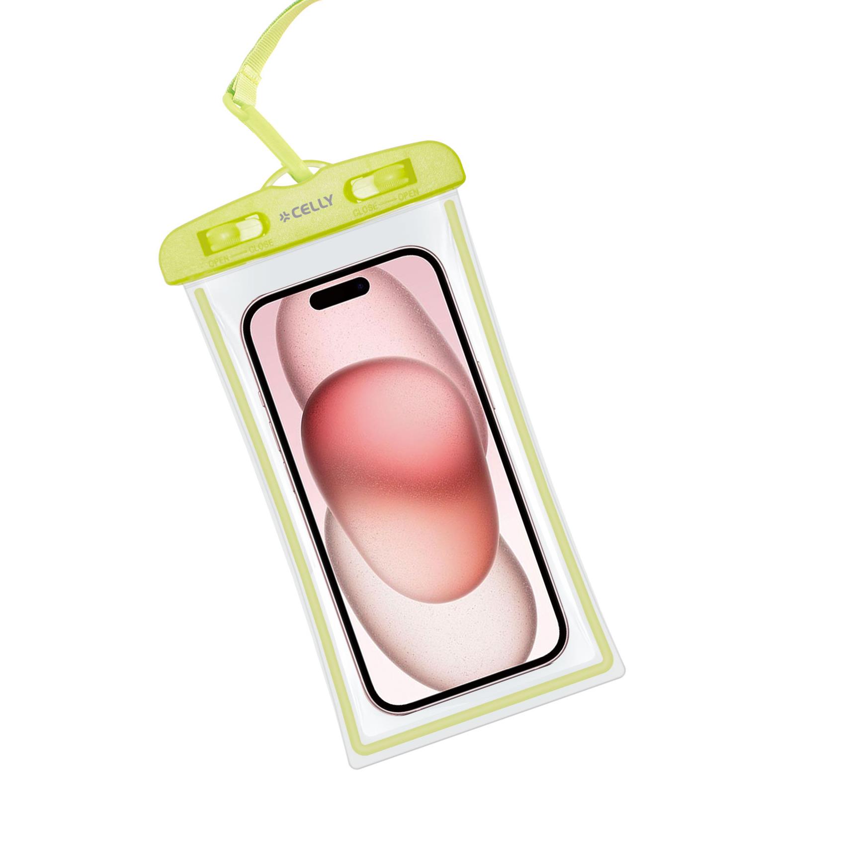 SPLASHBAG24 - Custodia impermeabile per smartphone fino a 7" dimensione display, design trasparente, chiusura ermetica, laccio a collo incluso 6