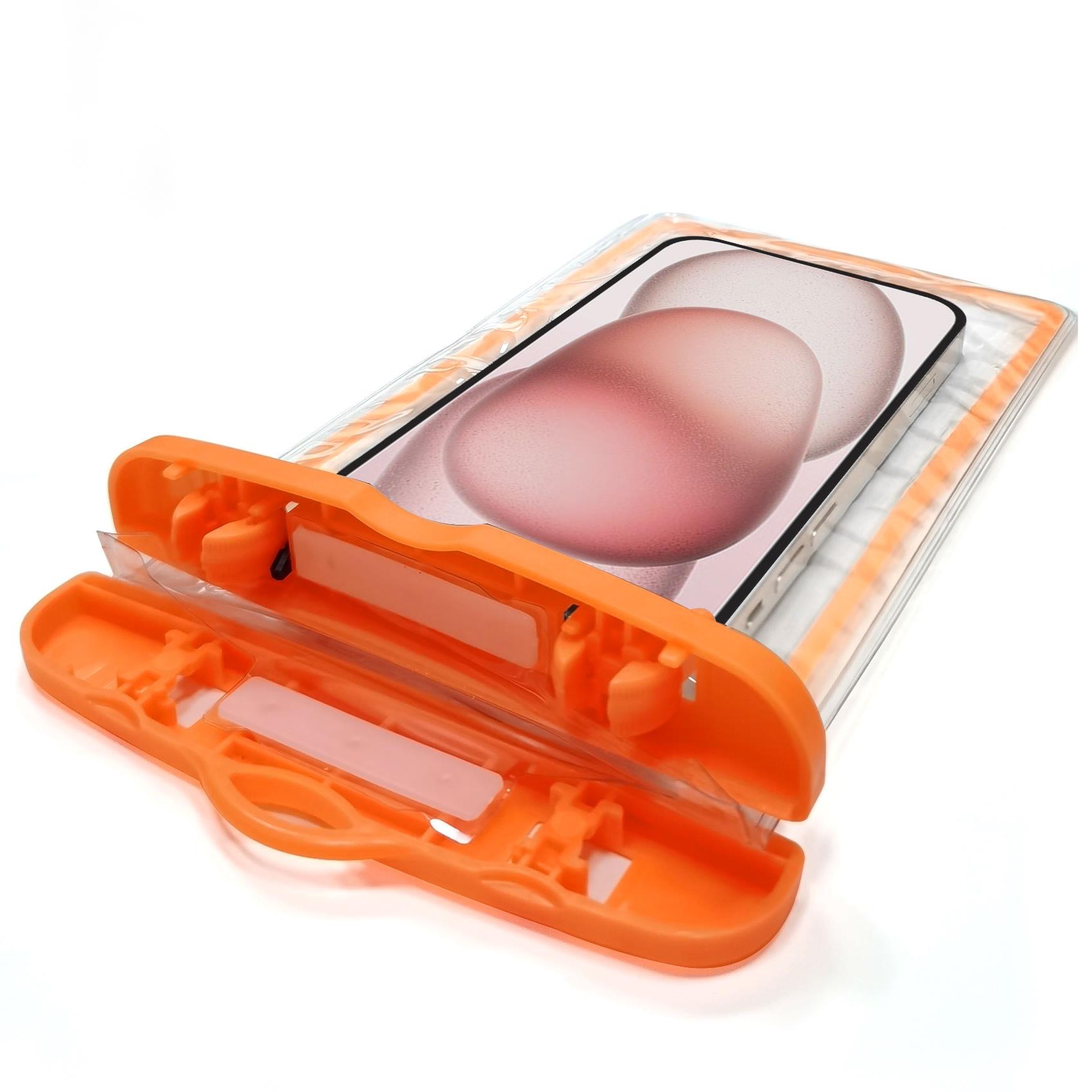 SPLASHBAG24 - Custodia impermeabile per smartphone fino a 7" dimensione display, design trasparente, chiusura ermetica, laccio a collo incluso 4