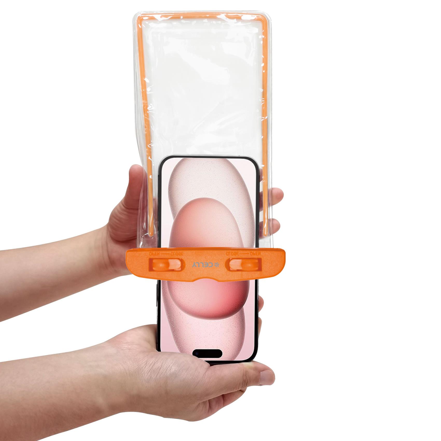 SPLASHBAG24 - Custodia impermeabile per smartphone fino a 7" dimensione display, design trasparente, chiusura ermetica, laccio a collo incluso 5