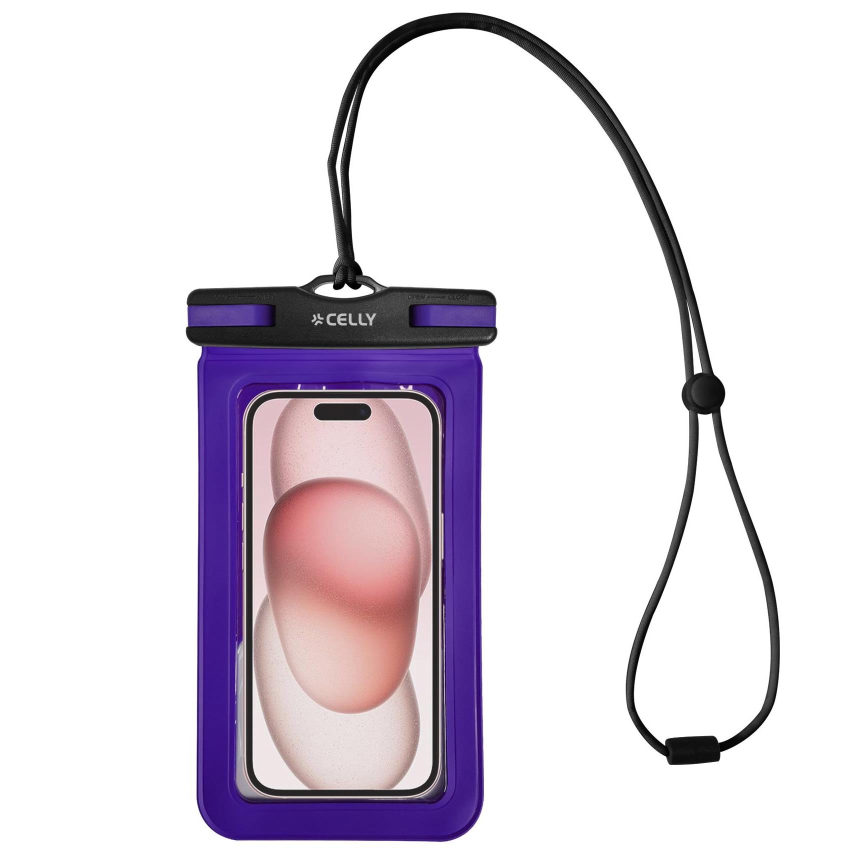 SPLASHBAG24 - Custodia impermeabile per smartphone fino a 7" dimensione display, design trasparente, chiusura ermetica, laccio a collo incluso 2