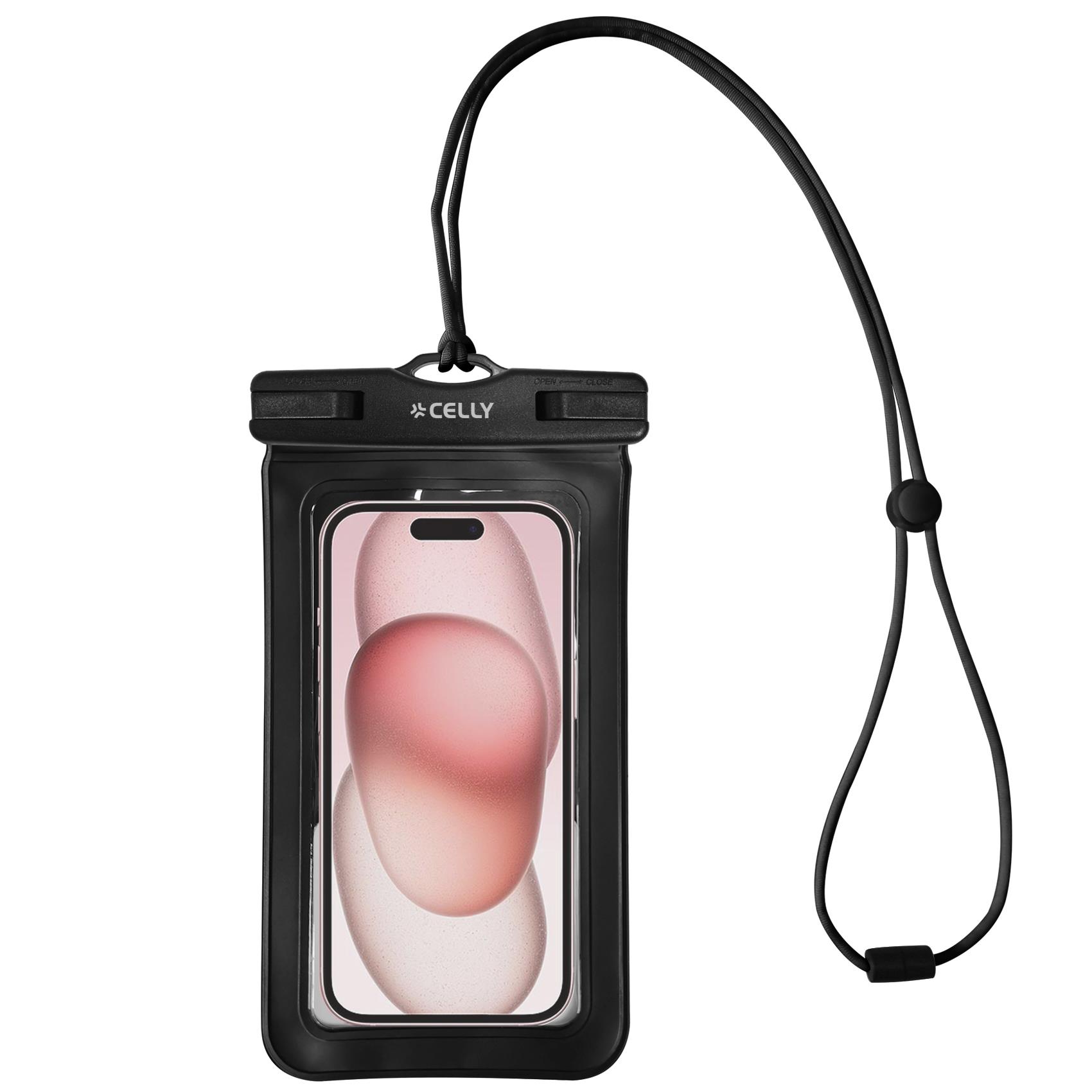 SPLASHBAG25 - Custodia impermeabile per smartphone fino a 7" dimensione display, design trasparente, chiusura ermetica, laccio a collo incluso 2