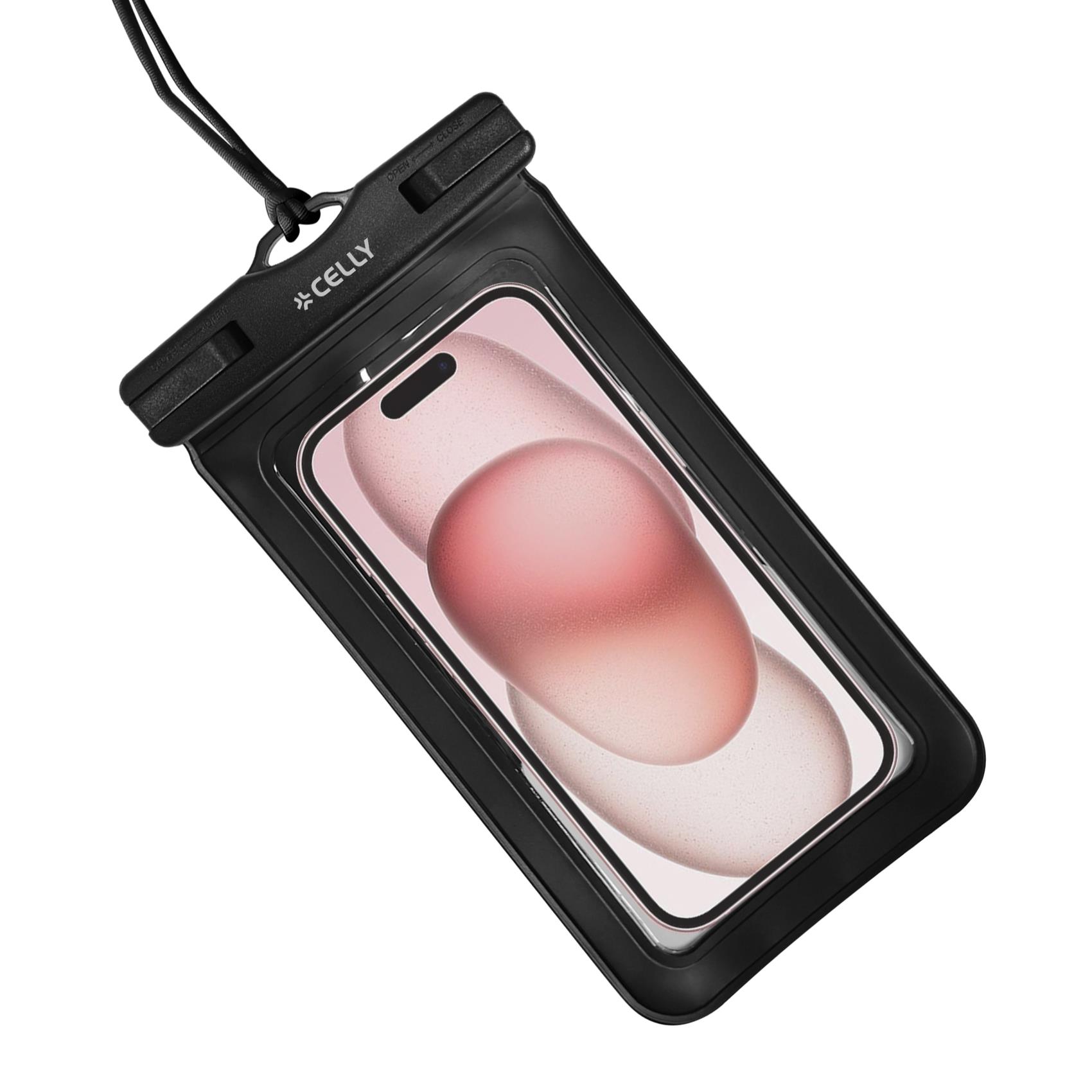 SPLASHBAG25 - Custodia impermeabile per smartphone fino a 7" dimensione display, design trasparente, chiusura ermetica, laccio a collo incluso 4