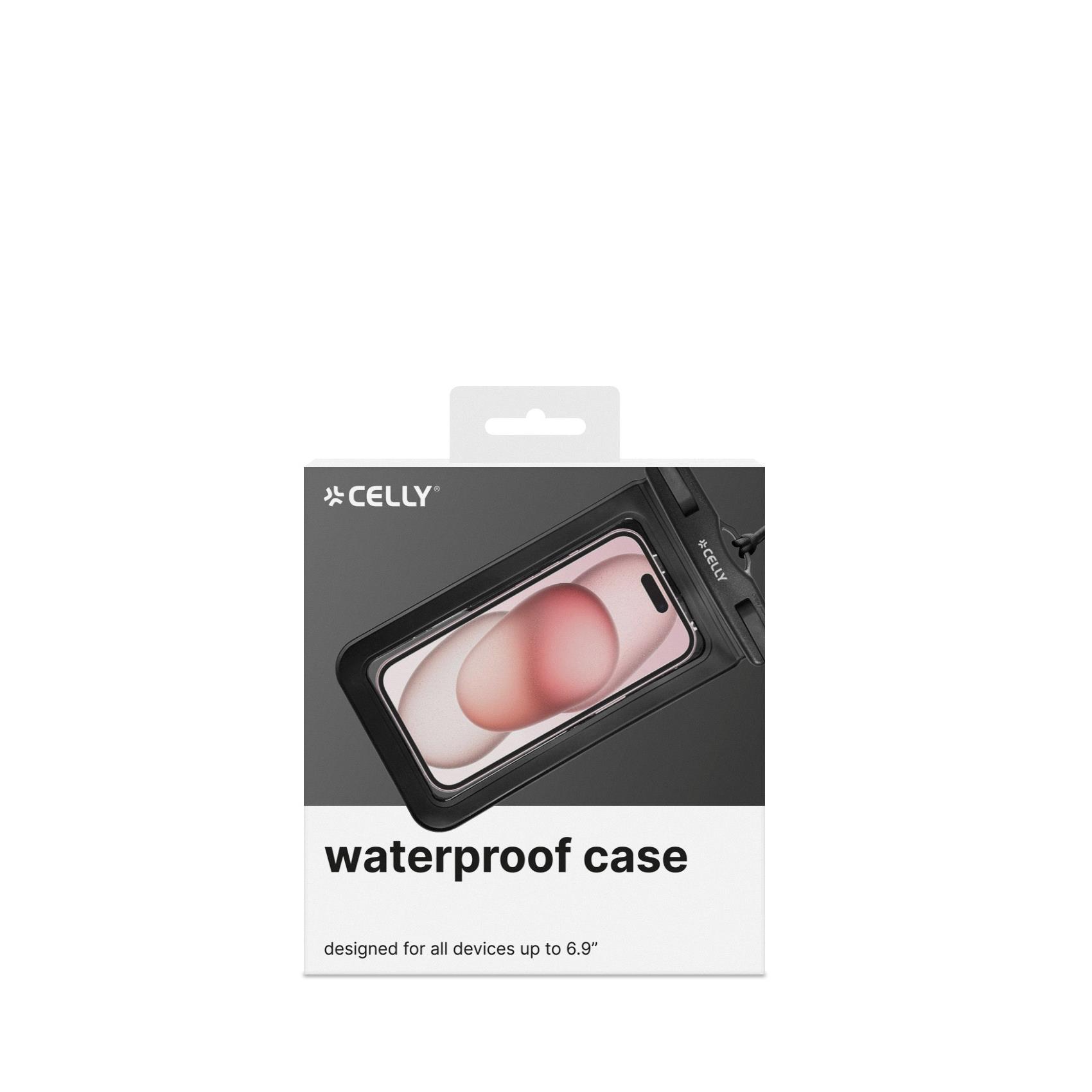 SPLASHBAG25 - Custodia impermeabile per smartphone fino a 7" dimensione display, design trasparente, chiusura ermetica, laccio a collo incluso 7