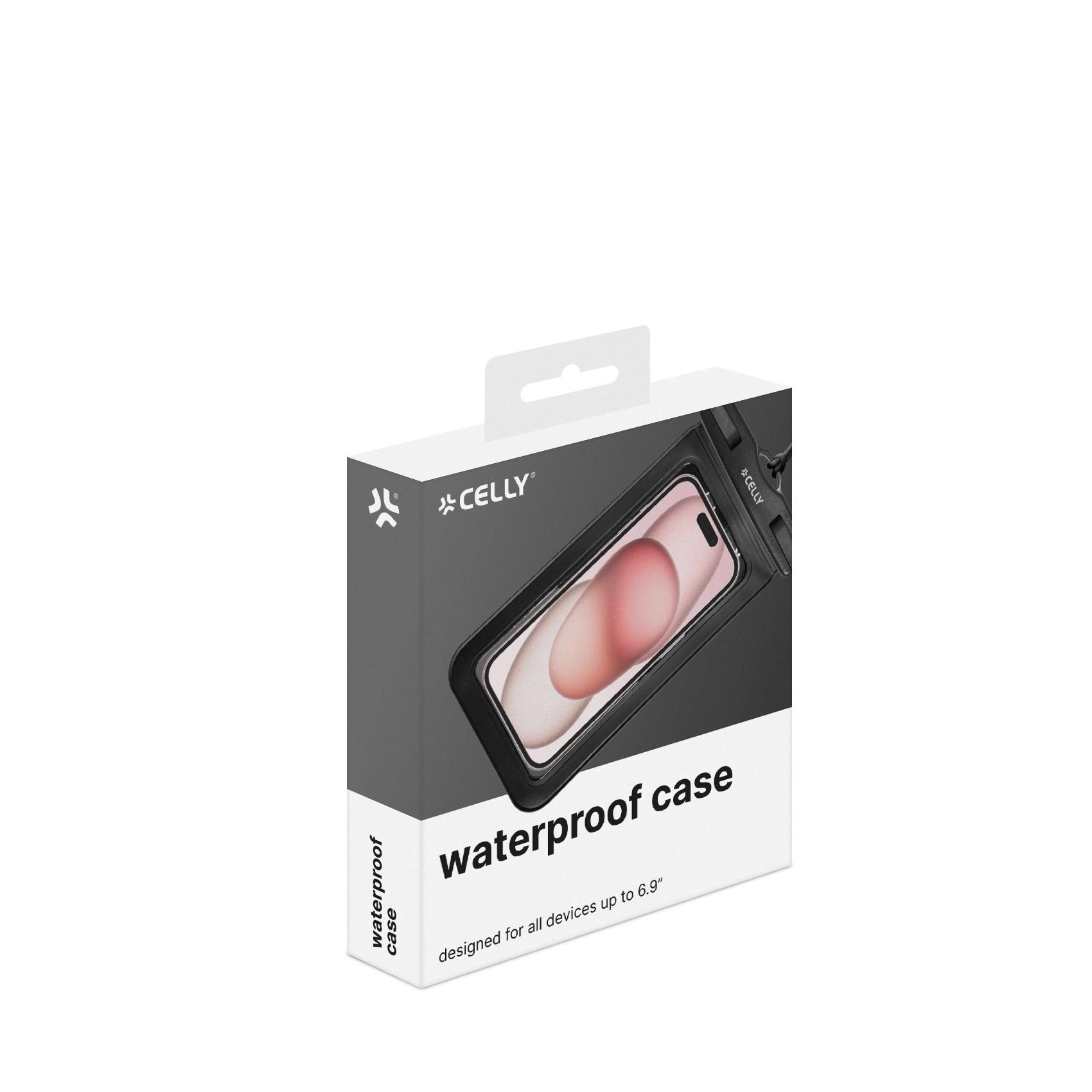 SPLASHBAG25 - Custodia impermeabile per smartphone fino a 7" dimensione display, design trasparente, chiusura ermetica, laccio a collo incluso 8