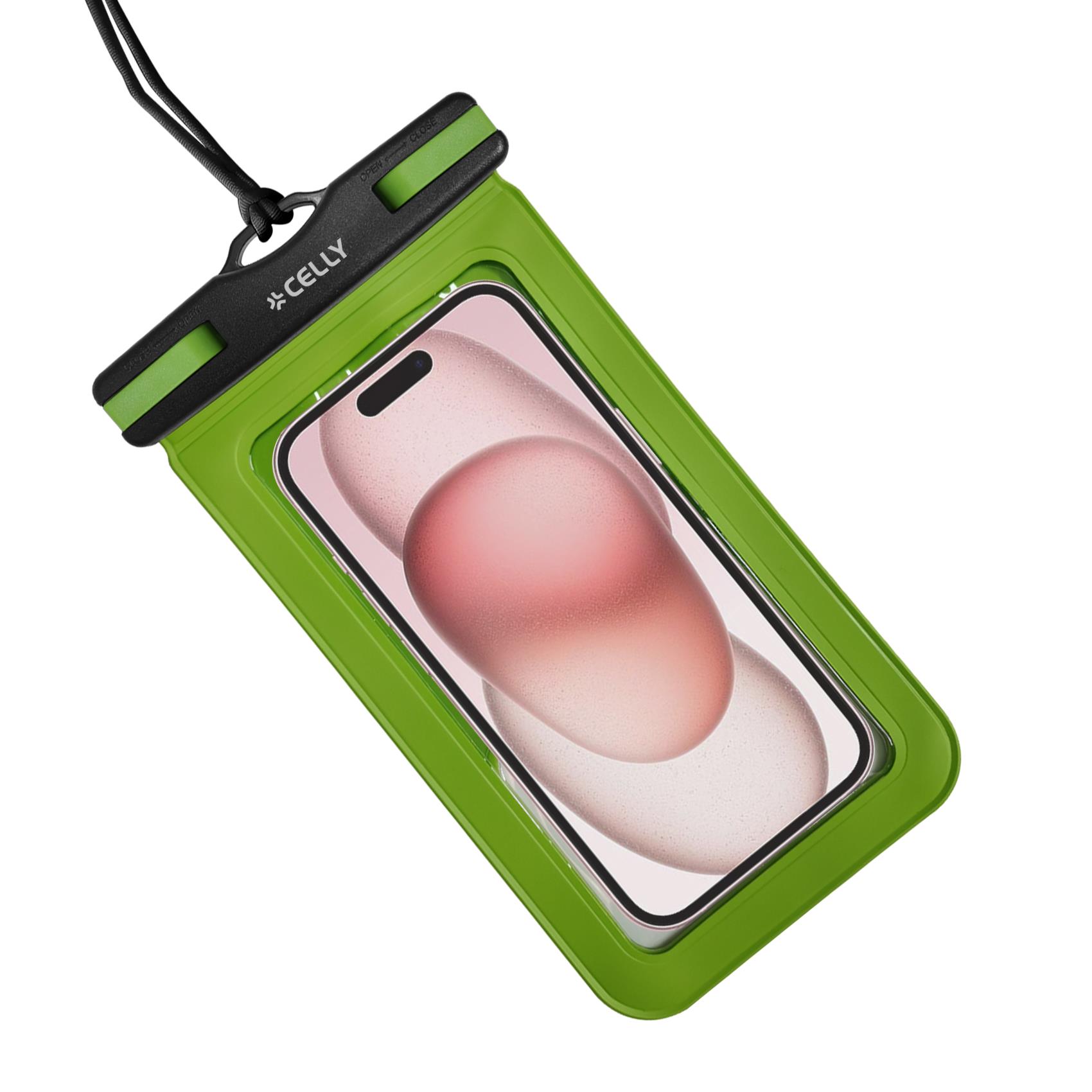 SPLASHBAG25 - Custodia impermeabile per smartphone fino a 7" dimensione display, design trasparente, chiusura ermetica, laccio a collo incluso 4