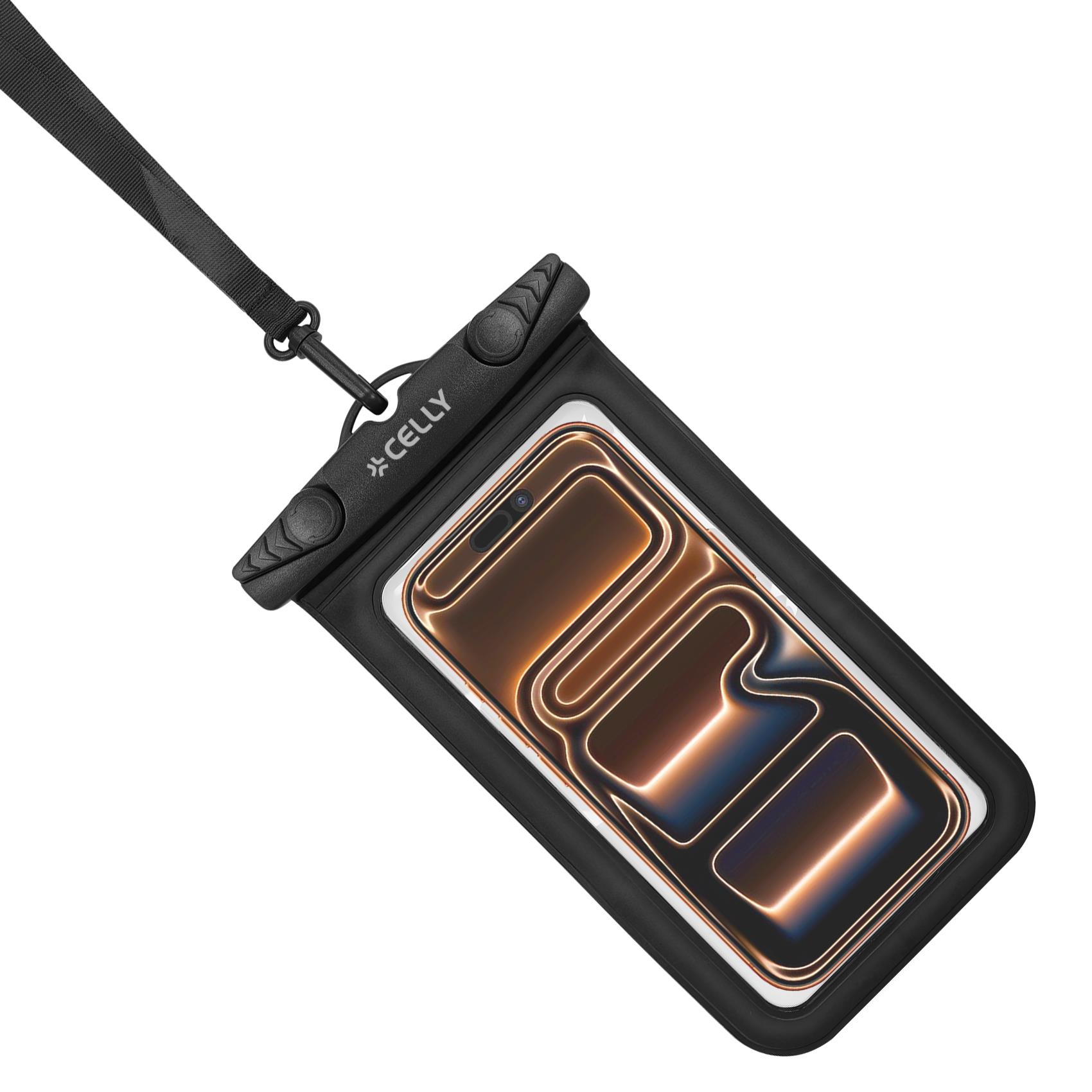 SPLASHBAG26 - Custodia impermeabile per smartphone fino a 7" dimensione display, design trasparente, chiusura ermetica, laccio a collo incluso 3