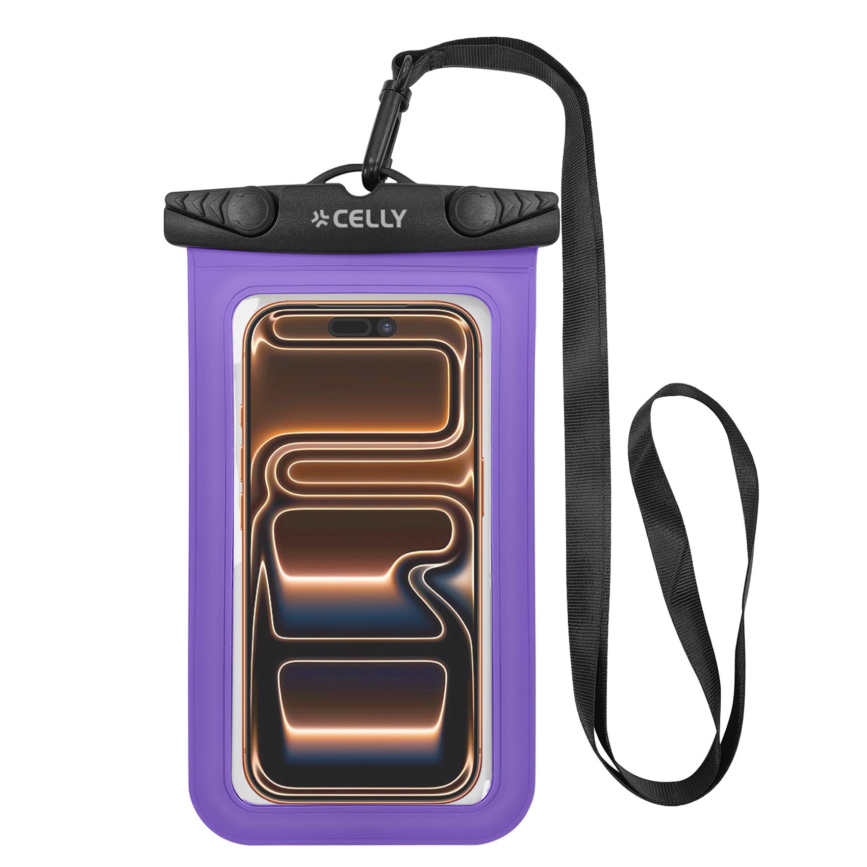 CELLY SPLASHBAG26 - Custodia impermeabile per smartphone fino a 7" dimensione display, design trasparente, chiusura ermetica, laccio a collo incluso