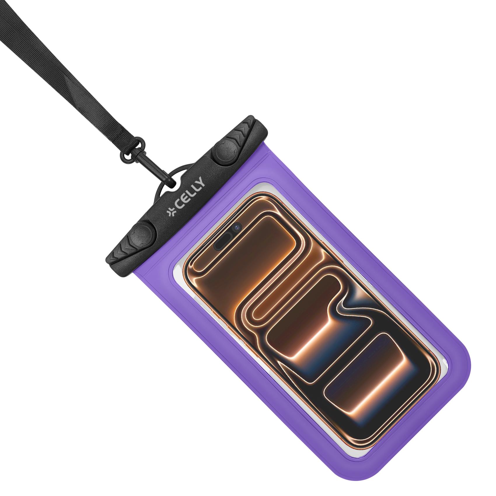 SPLASHBAG26 - Custodia impermeabile per smartphone fino a 7" dimensione display, design trasparente, chiusura ermetica, laccio a collo incluso 2