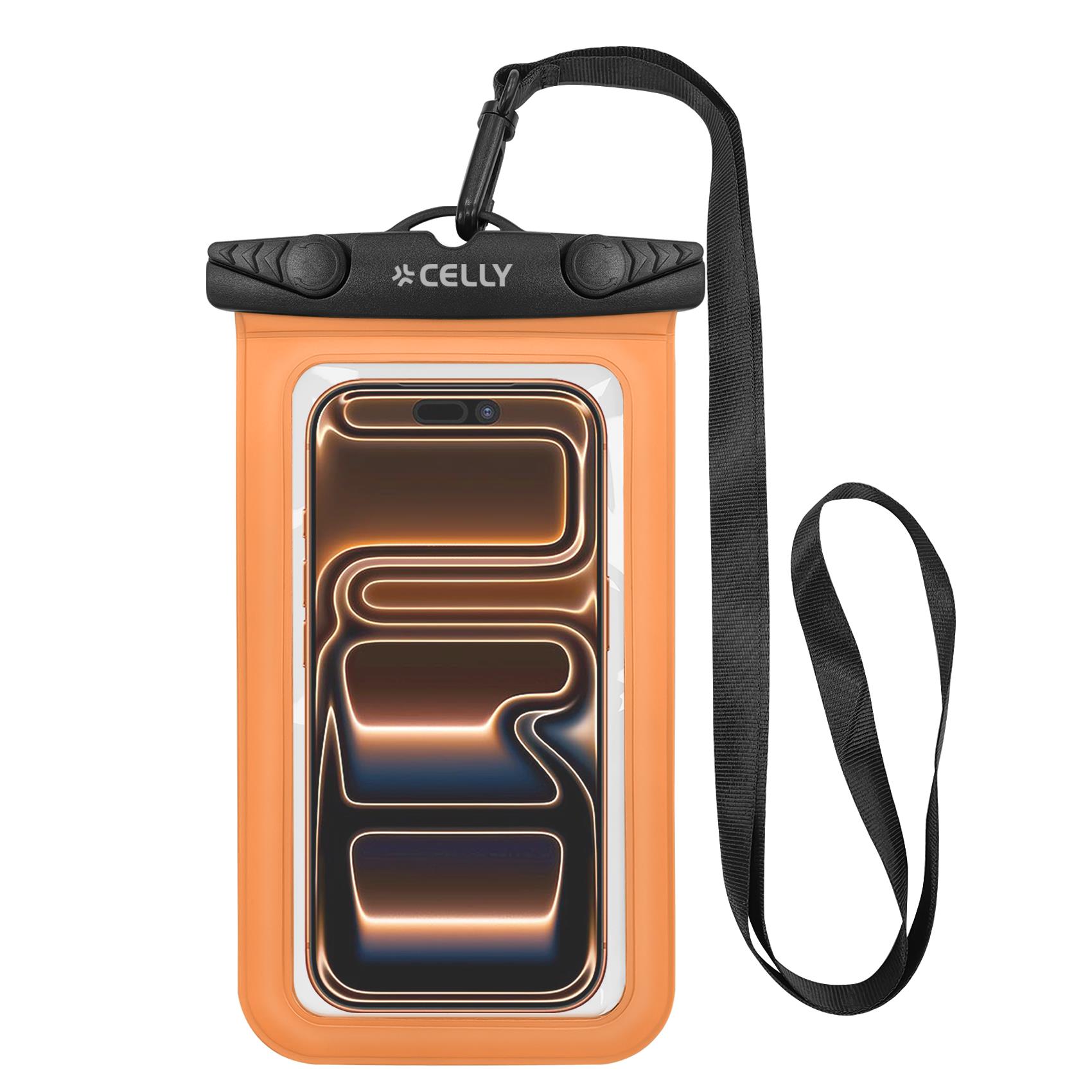 CELLY SPLASHBAG26 - Custodia impermeabile per smartphone fino a 7" dimensione display, design trasparente, chiusura ermetica, laccio a collo incluso