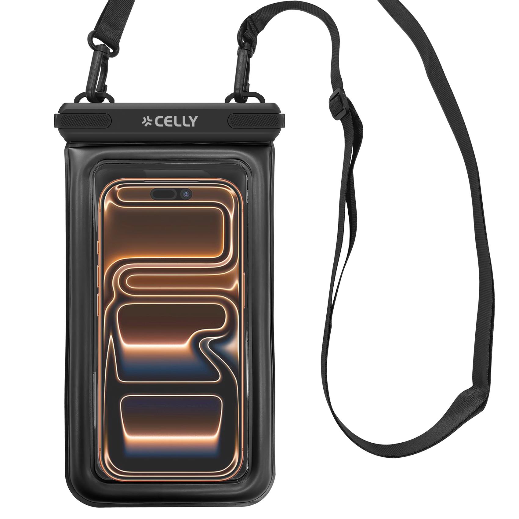 CELLY SPLASHBAGFL - Custodia impermeabile galleggiante per smartphone fino a 6.9", design trasparente, chiusura ermetica, laccio da collo integrato