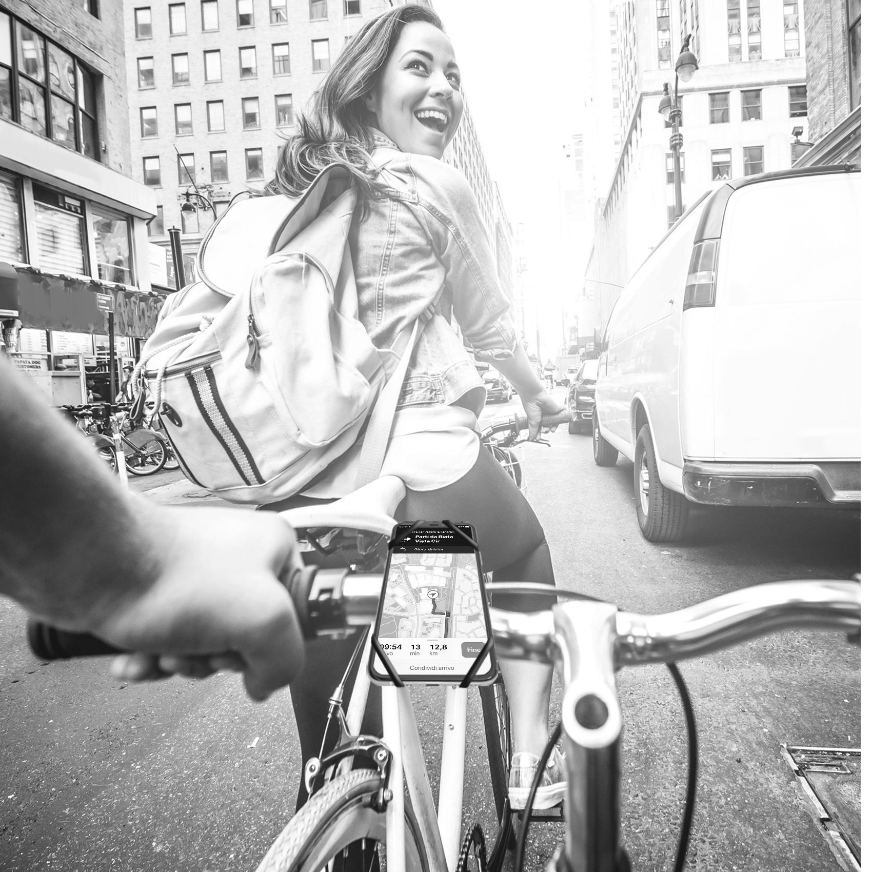 SWIPEBIKE - Supporto universale per smartphone utilizzabile su manubri di bici e ebike, funzionalità Swipe-up e Face-ID, materiale morbido, fissaggio cinghia regolabile 6