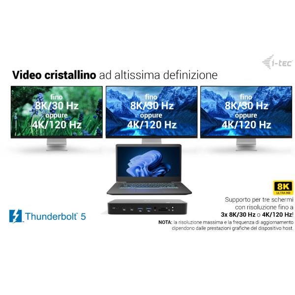 I-TEC THUNDERBOLT 5 Triplo Display, PD140W con alimentatore, Slot M.2 NVMe per espandere lo storage fino a 7000 MB/s 2