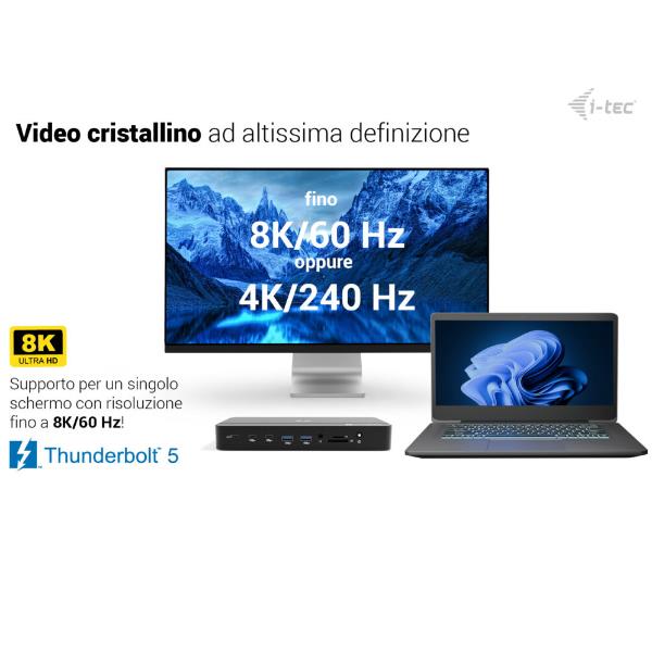 I-TEC THUNDERBOLT 5 Triplo Display, PD140W con alimentatore, Slot M.2 NVMe per espandere lo storage fino a 7000 MB/s 11