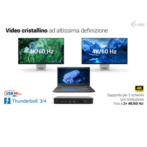 I-TEC THUNDERBOLT 5 Triplo Display, PD140W con alimentatore, Slot M.2 NVMe per espandere lo storage fino a 7000 MB/s 3
