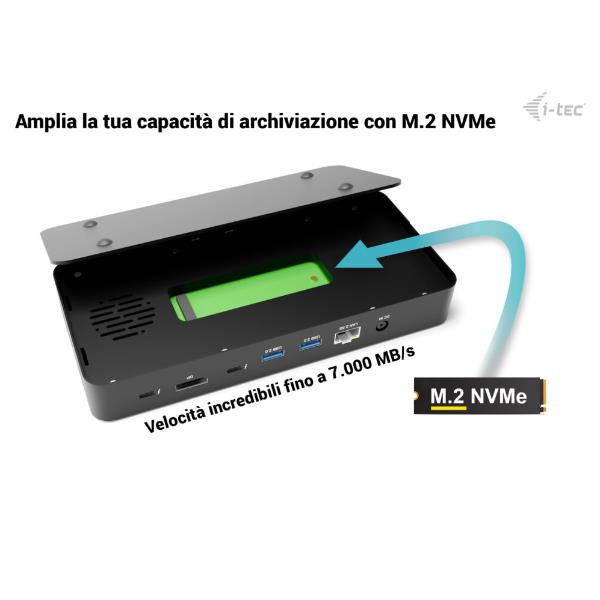 I-TEC THUNDERBOLT 5 Triplo Display, PD140W con alimentatore, Slot M.2 NVMe per espandere lo storage fino a 7000 MB/s 10