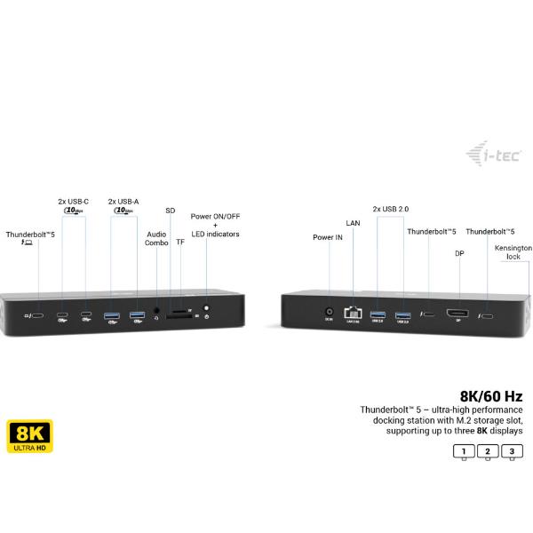 I-TEC THUNDERBOLT 5 Triplo Display, PD140W con alimentatore, Slot M.2 NVMe per espandere lo storage fino a 7000 MB/s 3