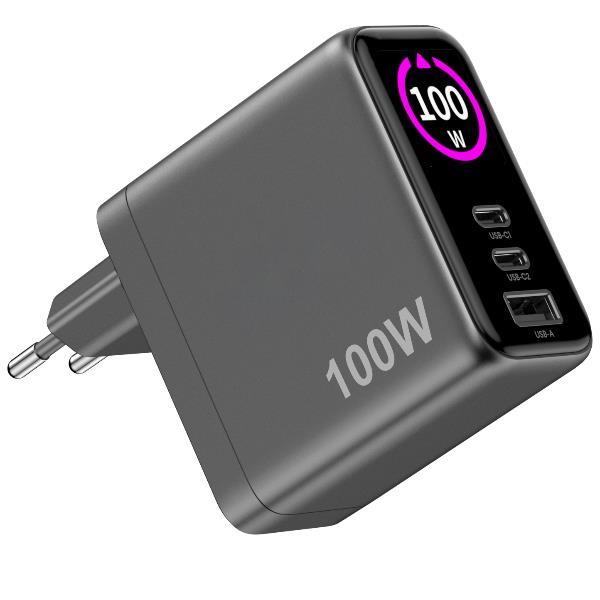CELLY TCSCREEN2C1A100 - 100W GaN Wall Charger with integrated Screen