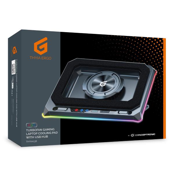 Turbofan Gaming Laptop Cooling Pad con Hub USB, RGB, Schiuma Sigillata, Supporto Mobile 3