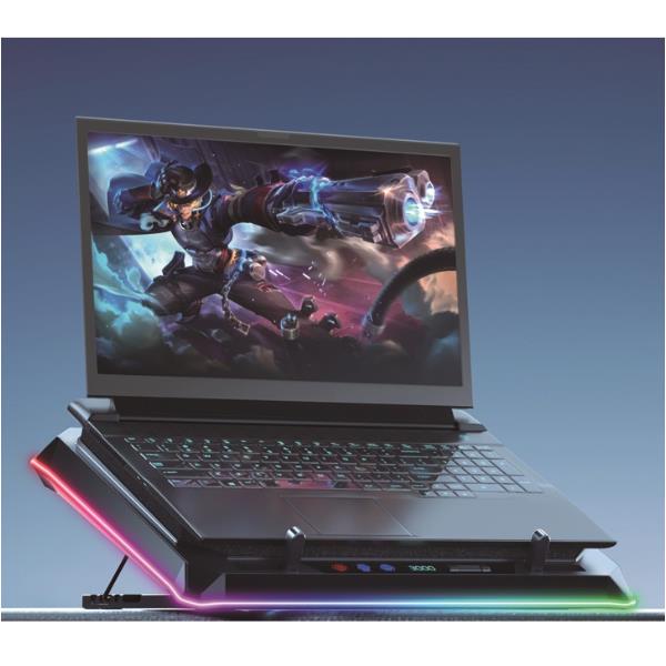 Turbofan Gaming Laptop Cooling Pad con Hub USB, RGB, Schiuma Sigillata, Supporto Mobile 7