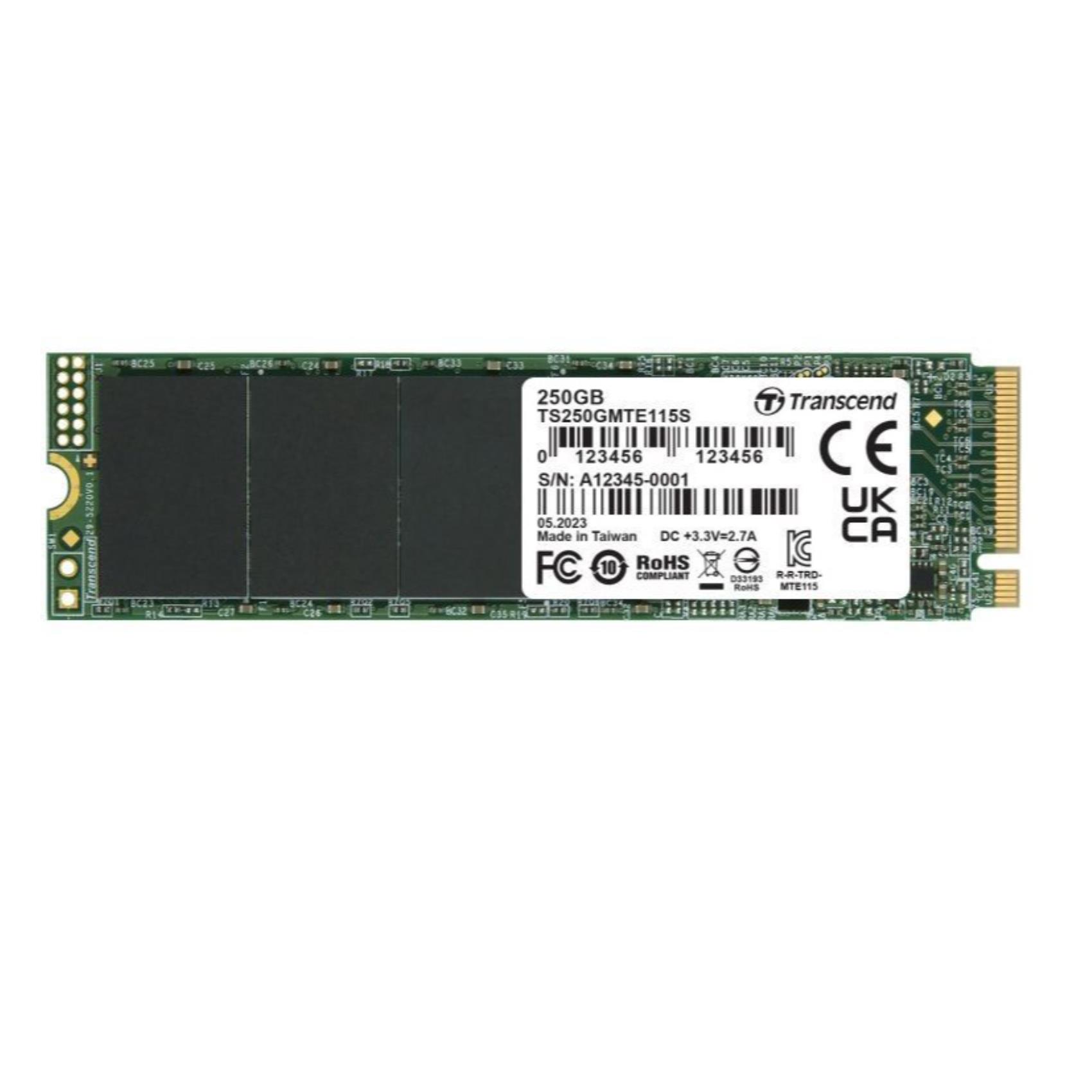 TRANSCEND TS250GMTE115S - SSD M.2 2280 da 250GB, PCIe Gen3x4, NVMe, TLC, senza DRAM