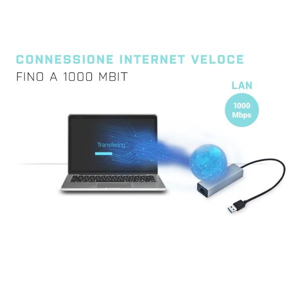 Adattatore USB-A 3.0 (M) a RJ45 (F) ETHERNET 6