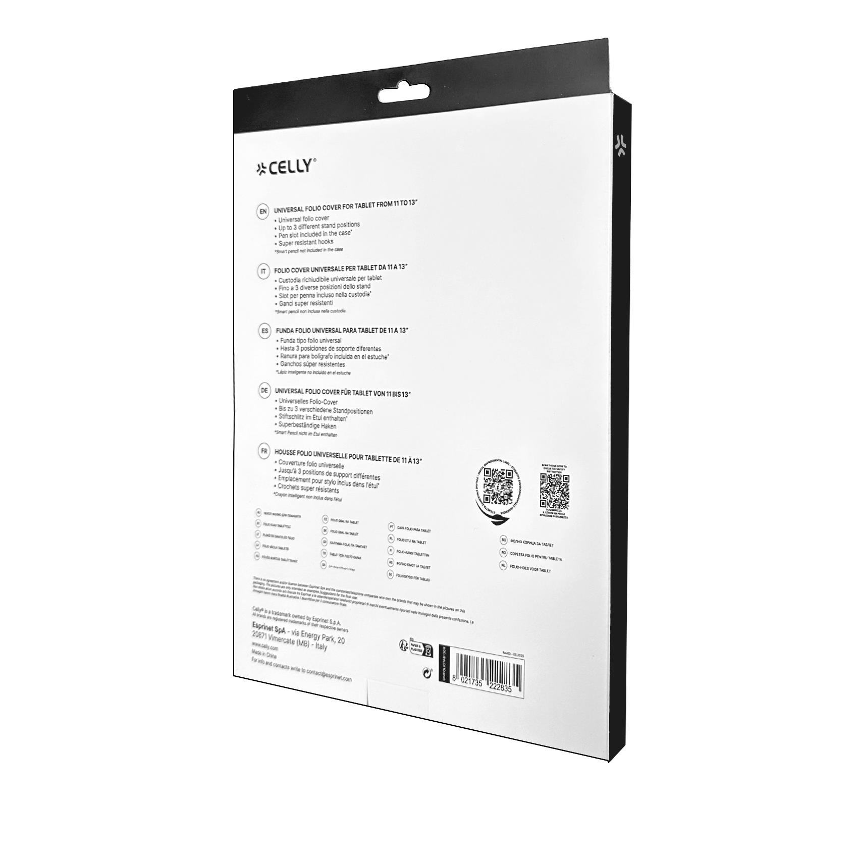 UNIFOLIOTAB13 - Custodia universale a libro colore grigio funzione stand con banda elastica di chiusura esterna compatibile con i Tablet fino a 13" dimensione display 5