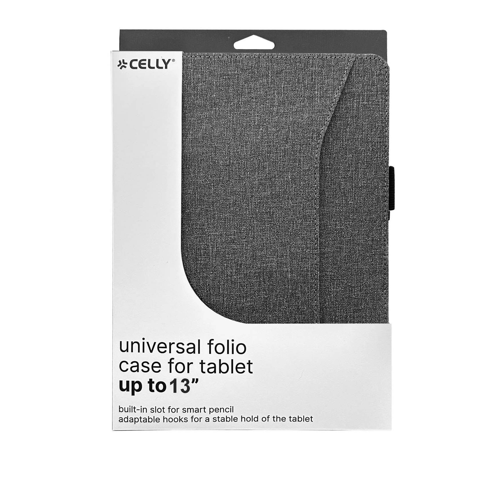 UNIFOLIOTAB13 - Custodia universale a libro colore grigio funzione stand con banda elastica di chiusura esterna compatibile con i Tablet fino a 13" dimensione display 7