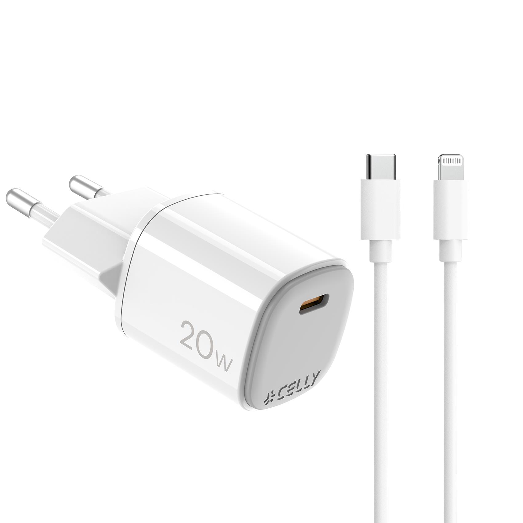 CELLY UPTC1USBC20WCTL - 20W GaN Wall Charger + USB-C to Lightning cable [UPTC COLLECTION]