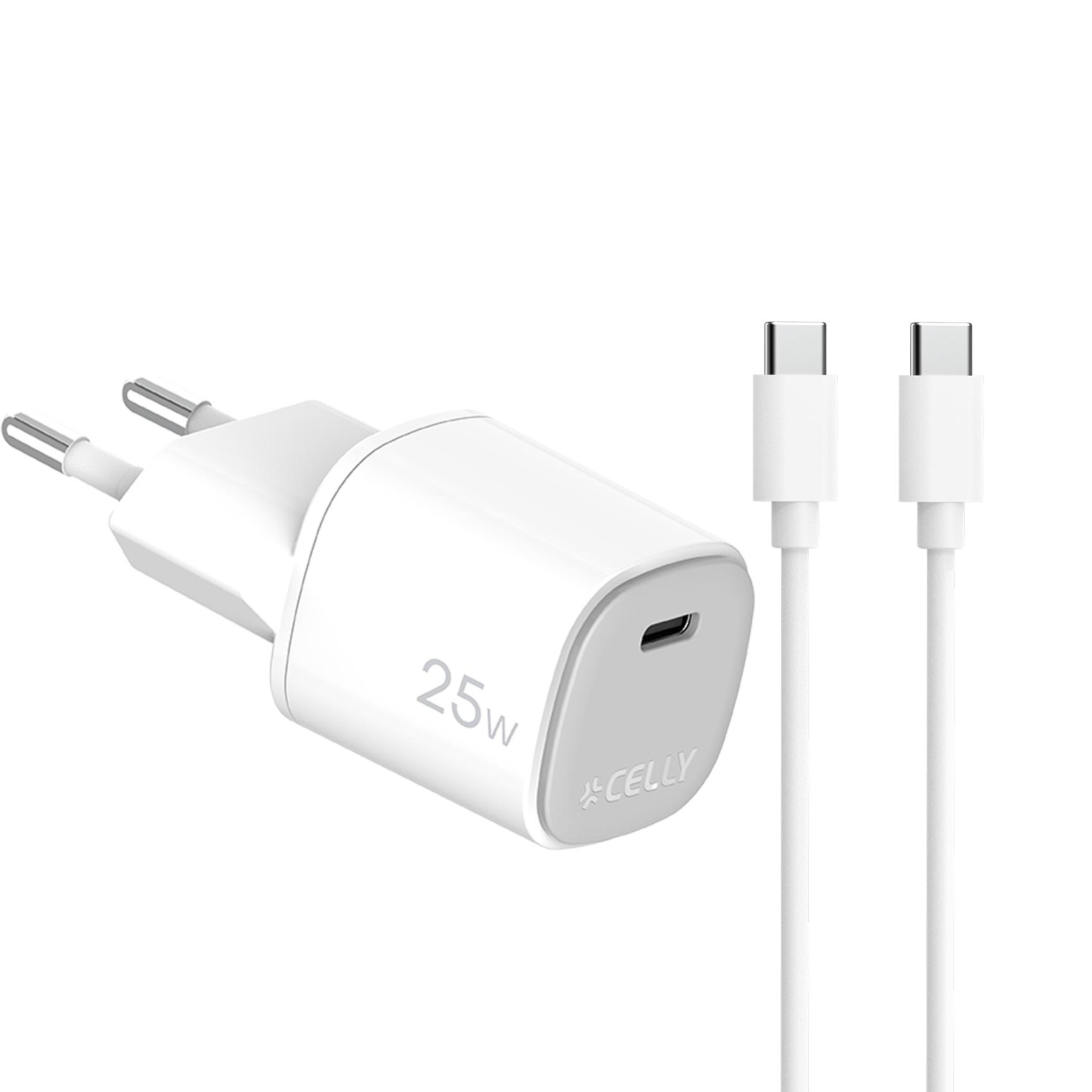 CELLY UPTC1USBC25WCTC - 25W GaN Wall Charger + USB-C to USB-C cable [UPTC COLLECTION]