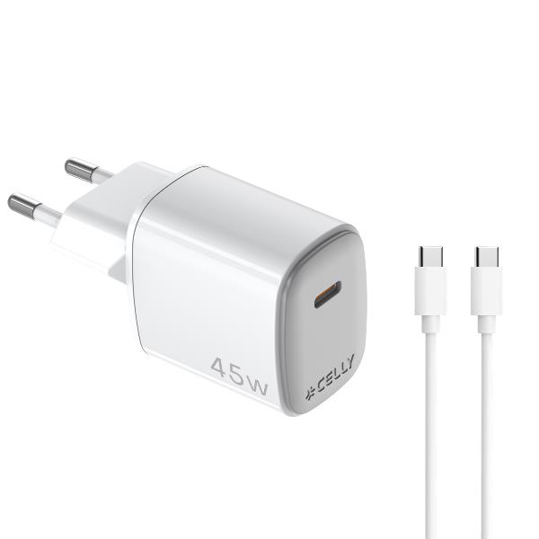 CELLY UPTC1USBC45WCTC - 45W GaN Wall Charger + USB-C to USB-C cable [UPTC COLLECTION]