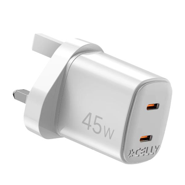 CELLY UPTC2C45WUK - 45W GaN Wall Charger Uk Plug [UPTC COLLECTION]
