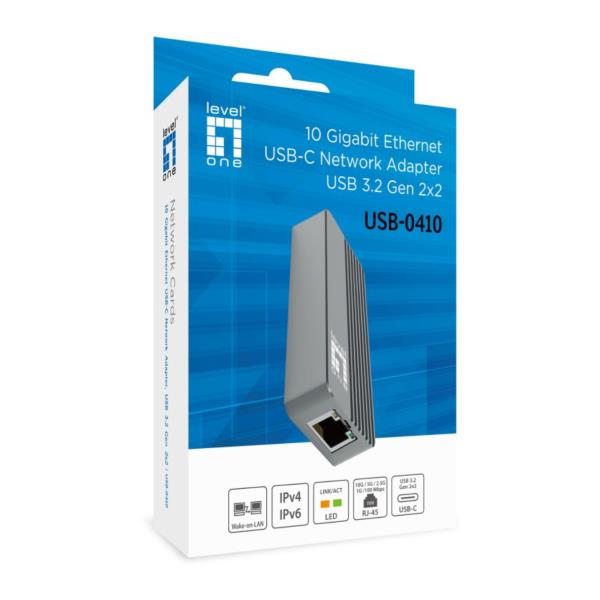 LEVELONE USB-0410 - Adattatore di rete USB-C Ethernet da 10 Gigabit, USB 3.2 Gen 2x2 4