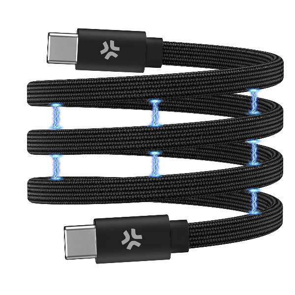 CELLY USBC2MAG2M60 - Cavo USB-C a USB-C, lunghezza 2 metri, potenza massima 60 Watt, sistema magnetico integrato per riavvolgere il cavo