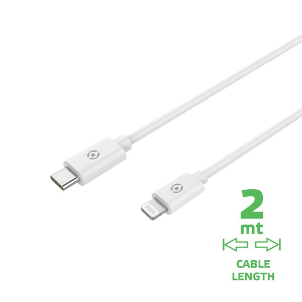 CELLY USBLIGHTC2M - Cavo Lightning a USB-C, lunghezza 2 metri, potenza massima 60 Watt, certificazione "MFI"