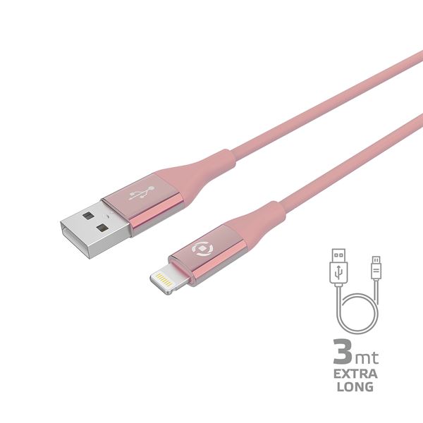 CELLY USBLIGHTCOL3M - Cavo USB-A a Lightning, lunghezza 3 metri, potenza massima 12 Watt, Certificazione "MFI"
