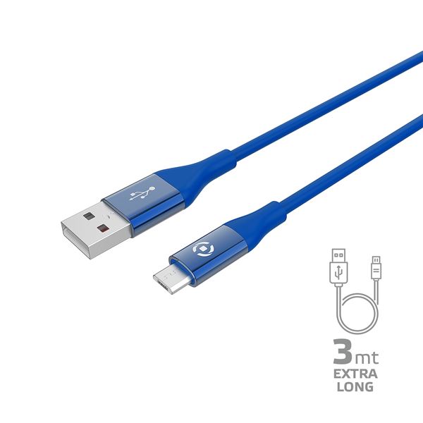 CELLY USBMICROCOL3M - Cavo USB-A a Micro Usb, lunghezza 3 metri, potenza massima 12 Watt