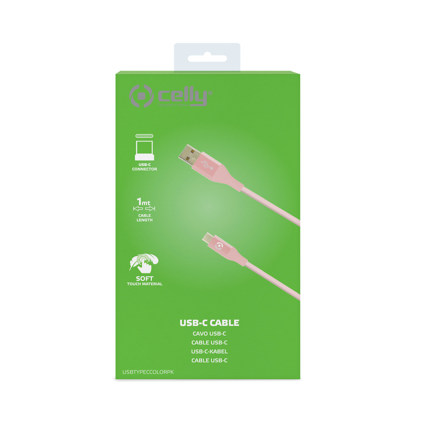CELLY USBTYPECCOLOR - Cavo USB-A a USB-C, lunghezza 1 metro, potenza massima 15 Watt, guaina ultra resistente