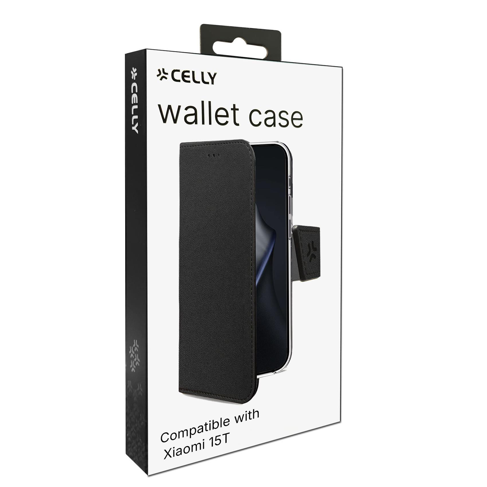 WALLY - Custodia a libro in pelle sintetica con chiusura flap magnetico, slot per carte e funzione stand colore nero compatibile con Xiaomi 15T 3