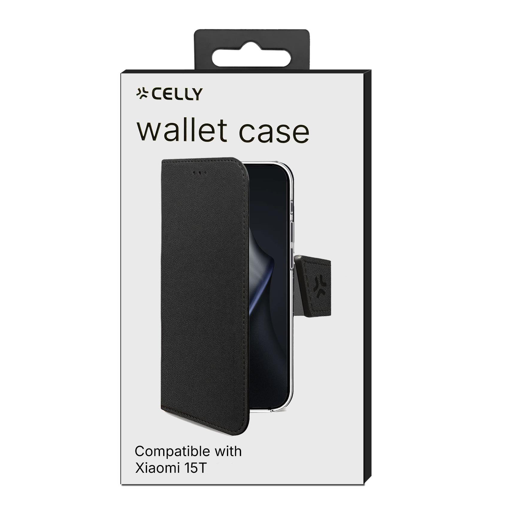 WALLY - Custodia a libro in pelle sintetica con chiusura flap magnetico, slot per carte e funzione stand colore nero compatibile con Xiaomi 15T 4