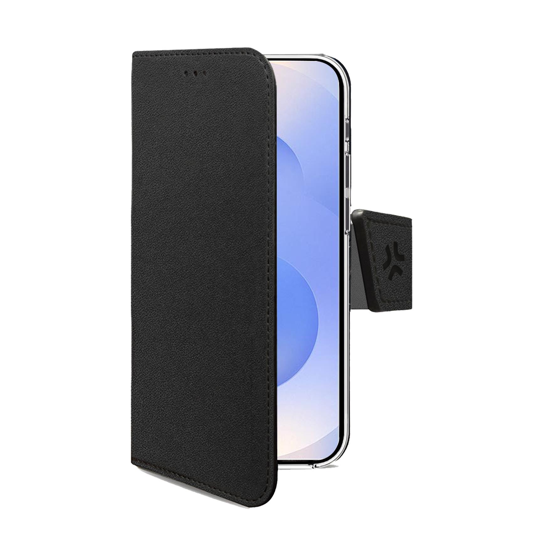 CELLY WALLY - Custodia a libro in pelle sintetica con chiusura flap magnetico, slot per carte e funzione stand colore nero compatibile con Samsung Galaxy S25 FE