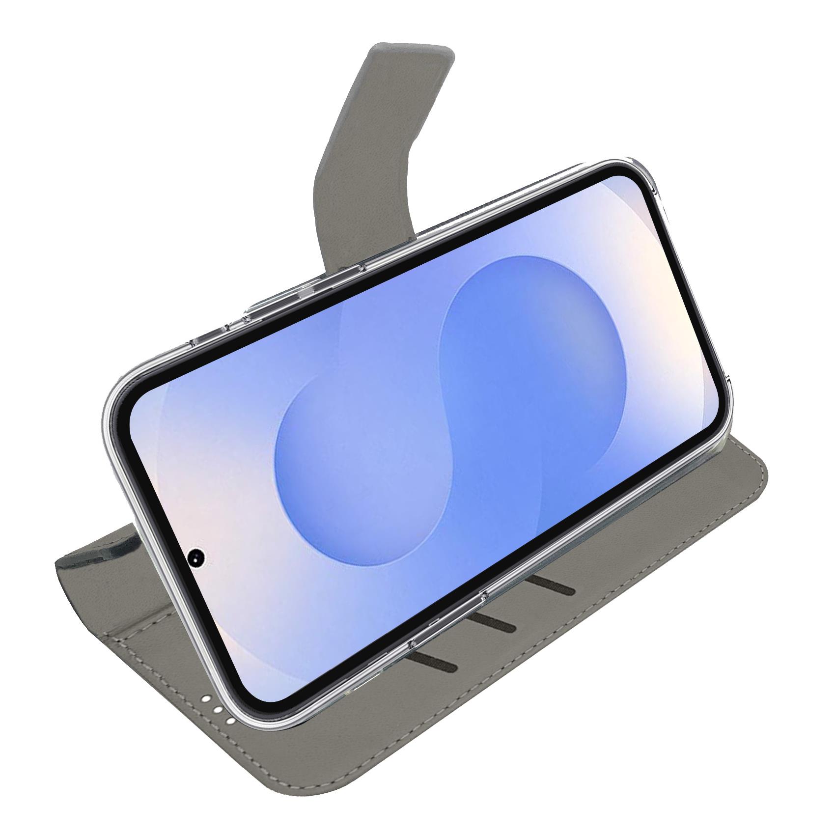 WALLY - Custodia a libro in pelle sintetica con chiusura flap magnetico, slot per carte e funzione stand colore nero compatibile con Samsung Galaxy S25 FE 3