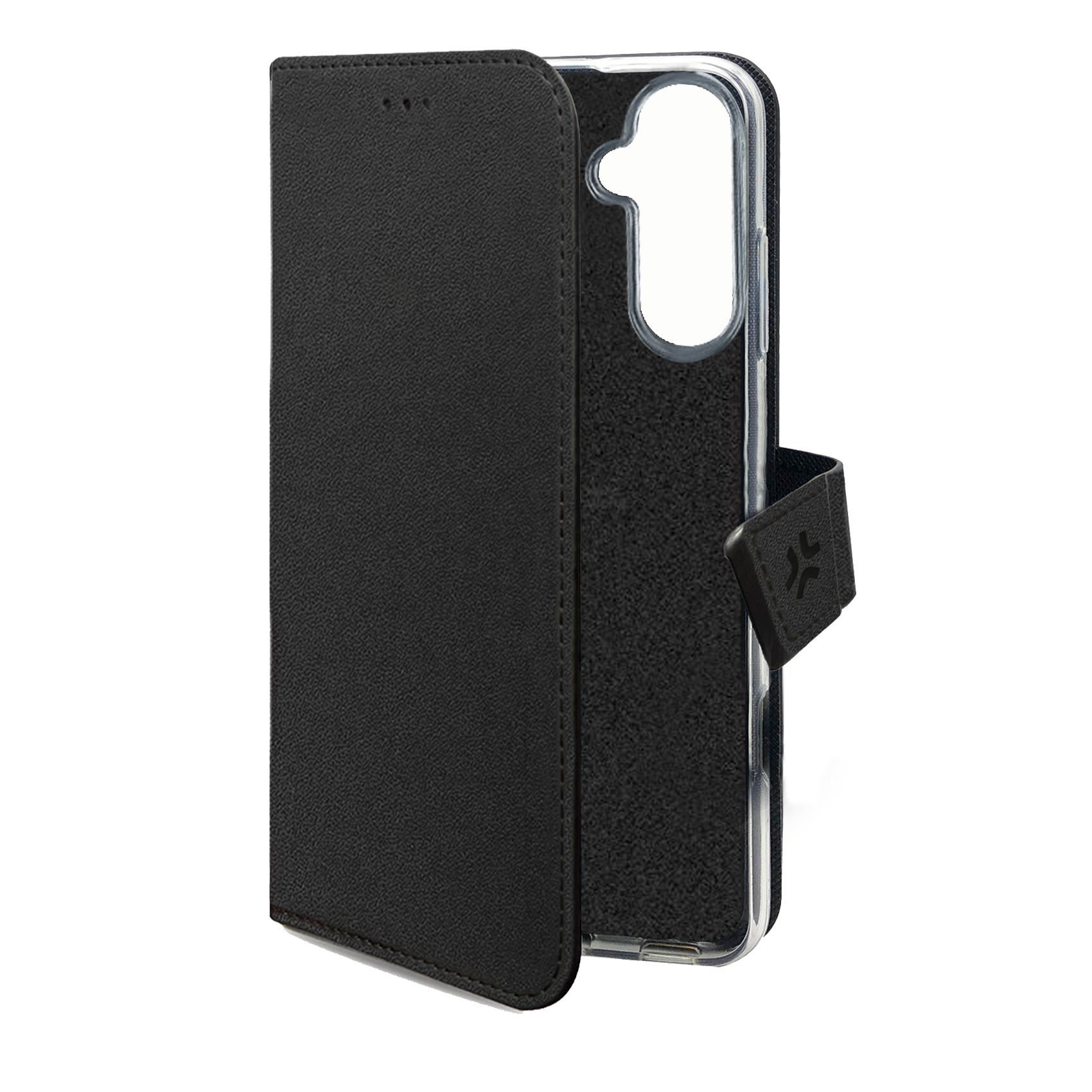 WALLY - Custodia a libro in pelle sintetica con chiusura flap magnetico, slot per carte e funzione stand colore nero compatibile con Samsung Galaxy S25 FE 7