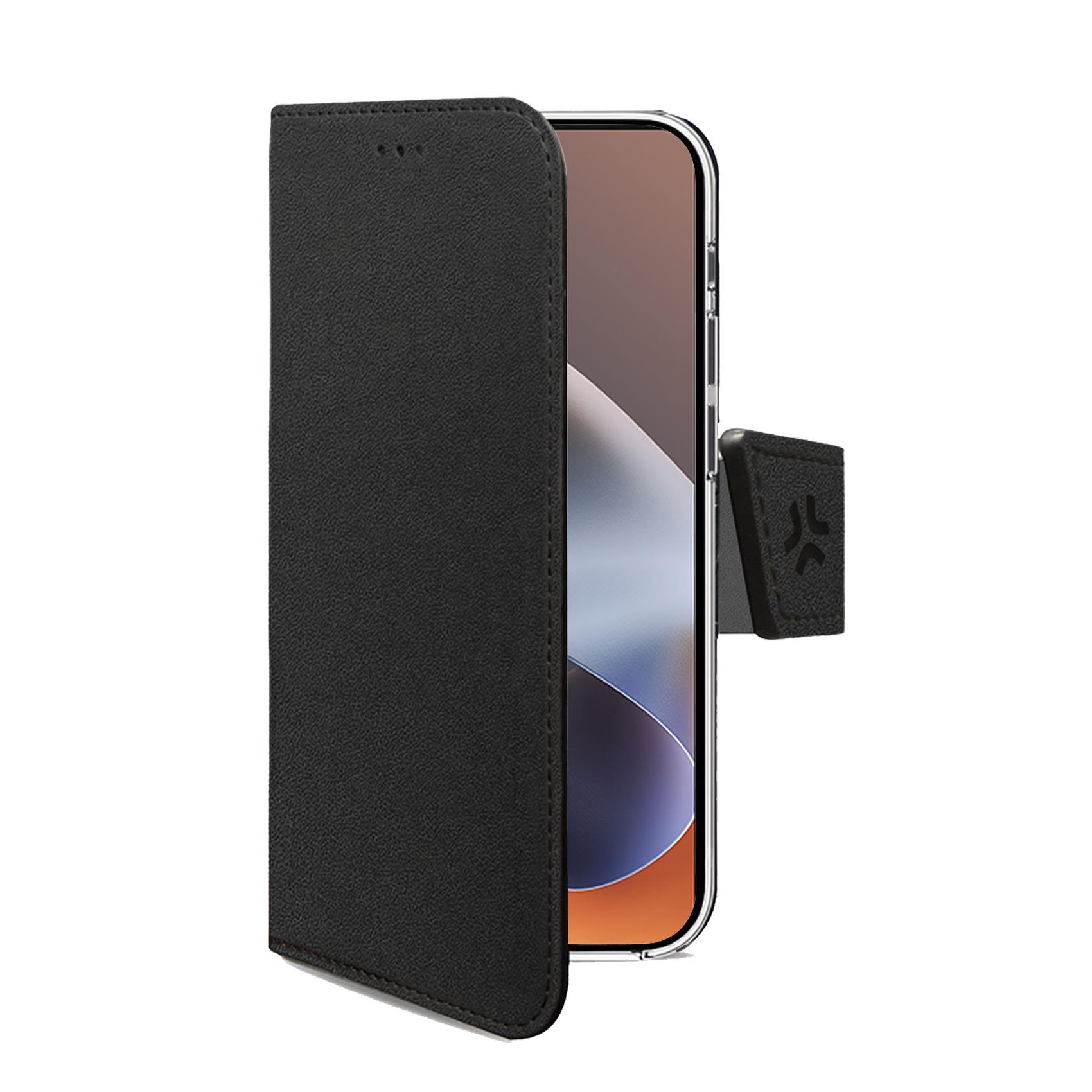 CELLY WALLY - Custodia a libro in pelle sintetica con chiusura flap magnetico, slot per carte e funzione stand colore nero compatibile con Motorola G86/ G86 Power