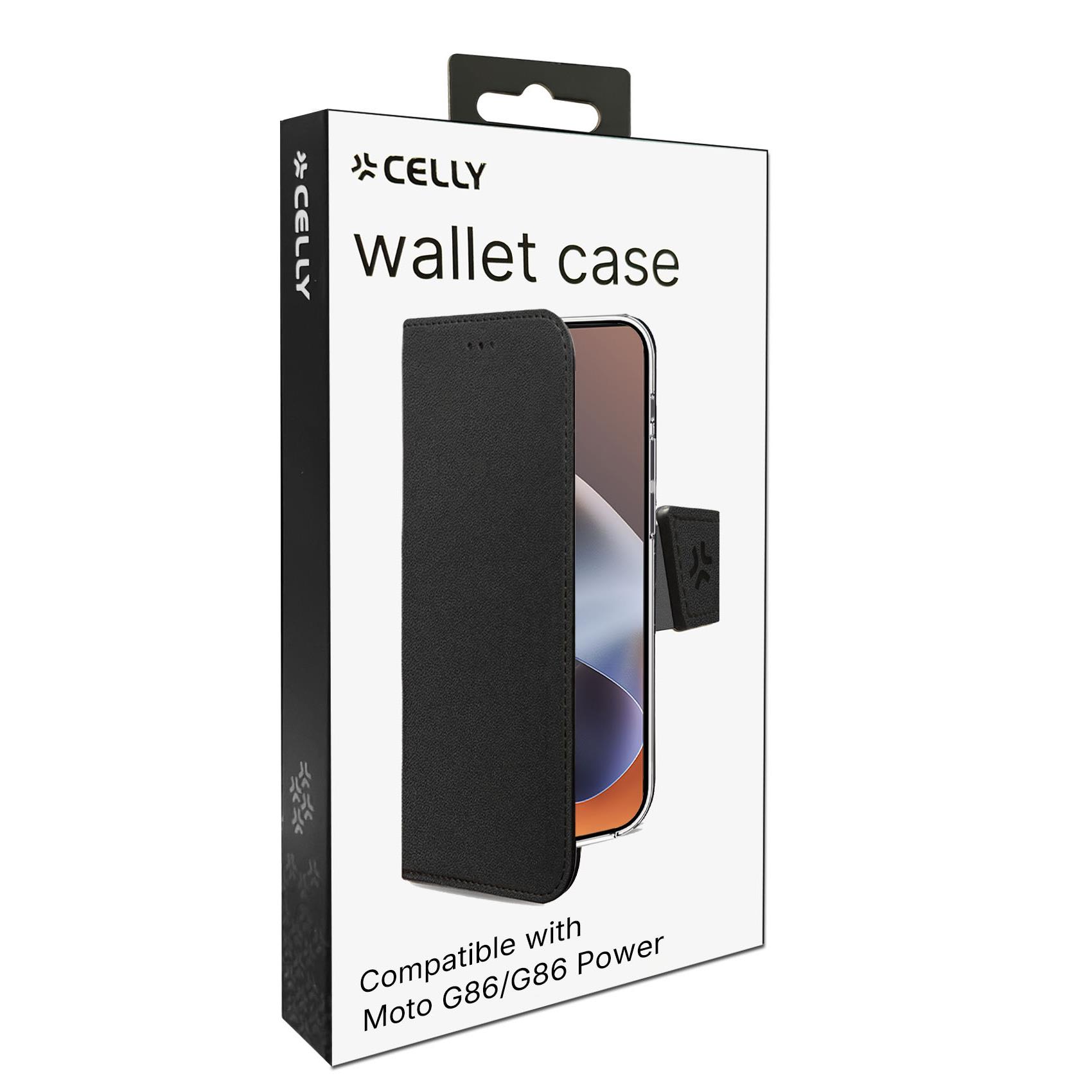 WALLY - Custodia a libro in pelle sintetica con chiusura flap magnetico, slot per carte e funzione stand colore nero compatibile con Motorola G86/ G86 Power 3
