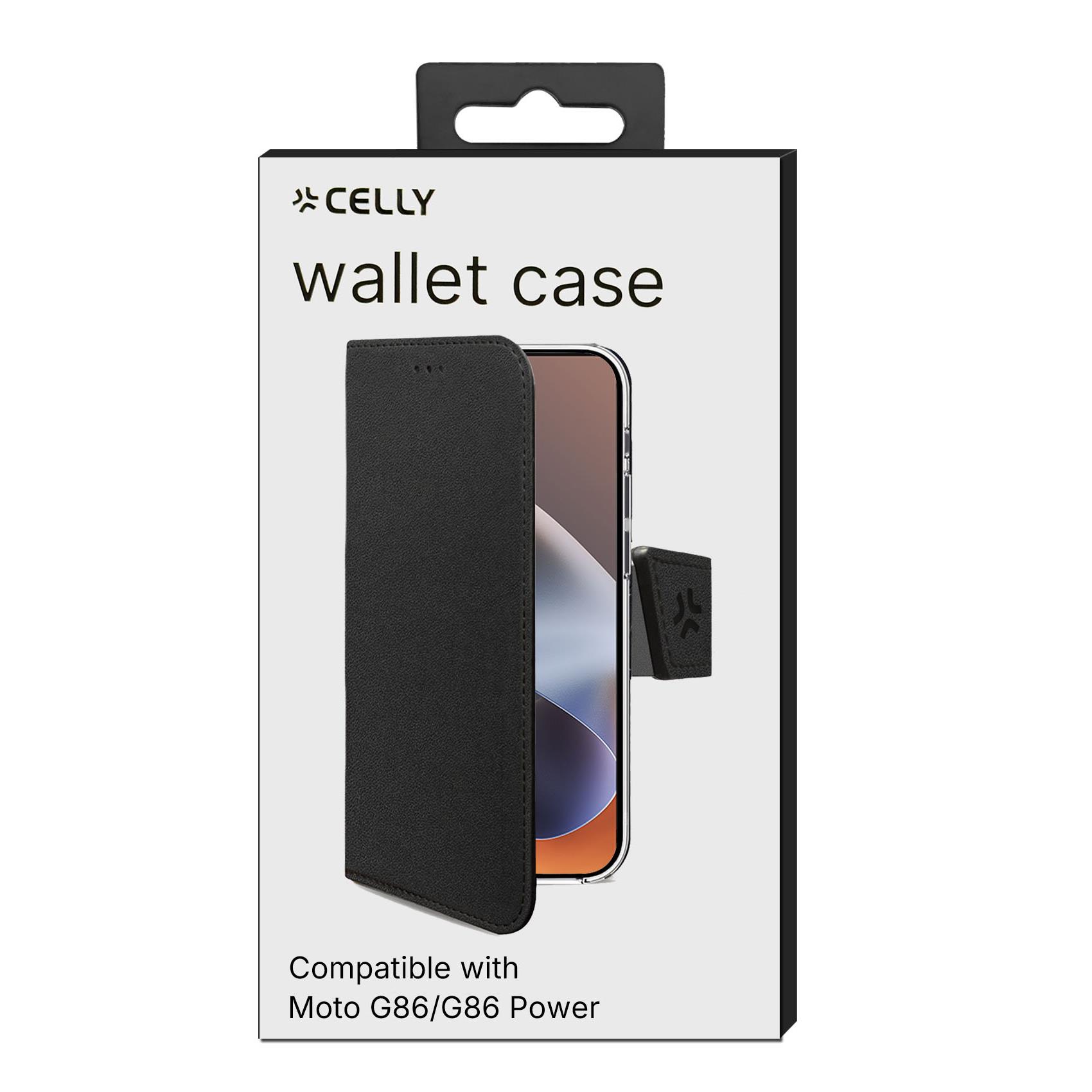 WALLY - Custodia a libro in pelle sintetica con chiusura flap magnetico, slot per carte e funzione stand colore nero compatibile con Motorola G86/ G86 Power 6